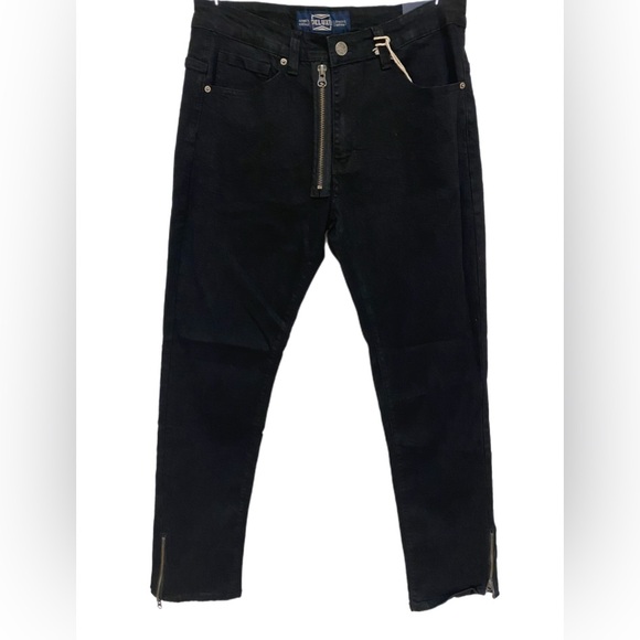 Deluxe Clothing Co Men’s Black Skinny Denim Jeans W/zippers Size 34/32 - Picture 1 of 5